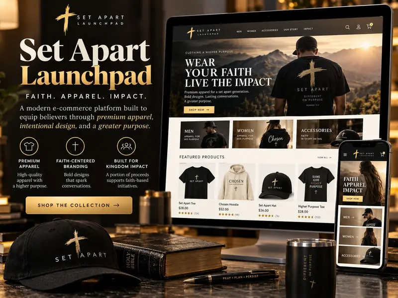 Set Apart Launchpad apparel storefront with faith-inspired clothing